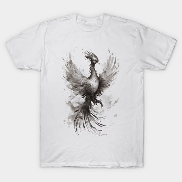 Phoenix bird japanese ink drawing T-Shirt by Ravenglow